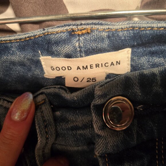 Good American Distressed High Rise Skinny Jeans size 0 - Picture 3 of 3